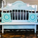 Custom White Washed & Teal Farmhouse Bench